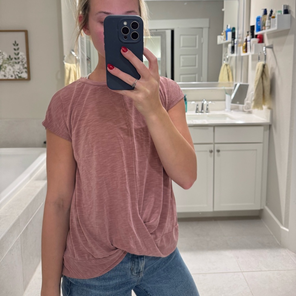Green Envelope Mauve Twist Front Muscle Tee